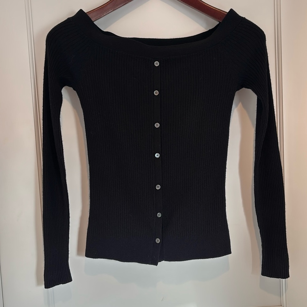 Frame Denim wool blend ribbed off the shoulder sweater